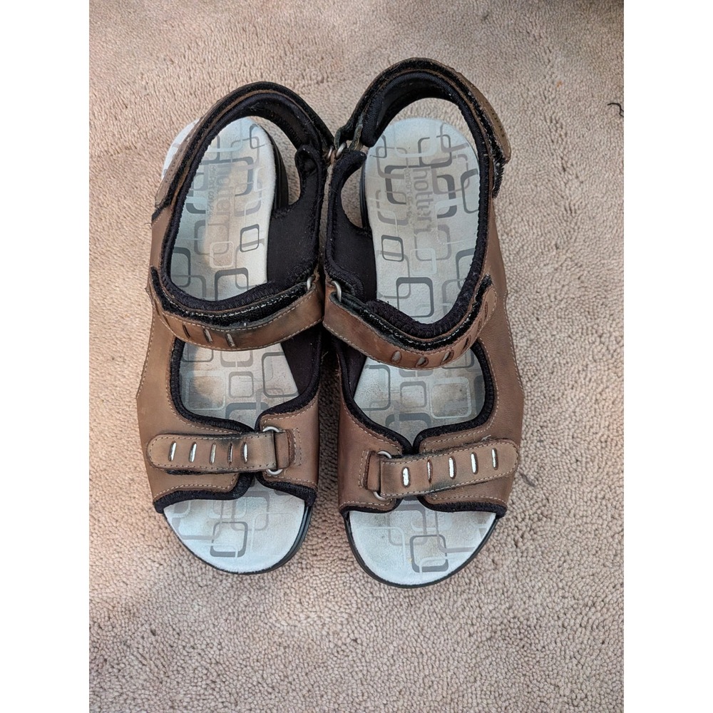 Hotter England Brown Leather Comfort Adjustable Strap‎ Sandals Womens UK 8